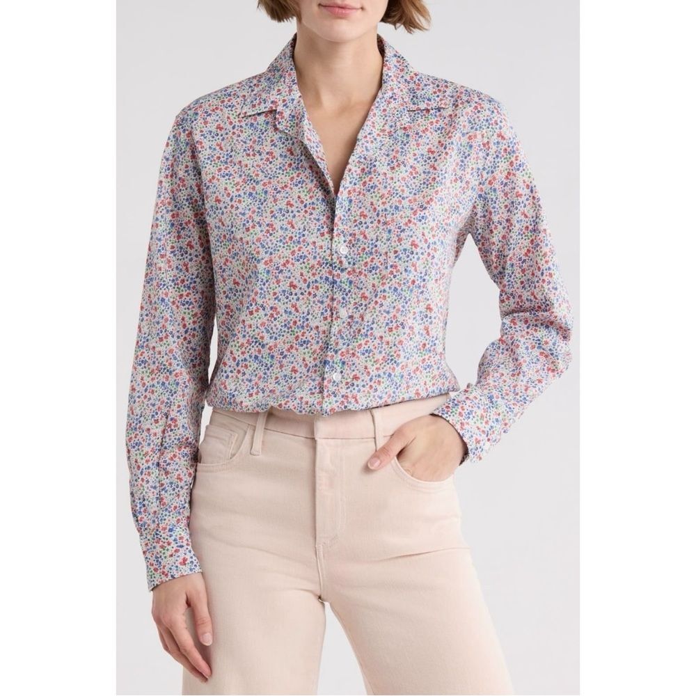 Frank & Eileen Size XS Eileen Relaxed Button Up Shirt Red & Blue Small Flowers